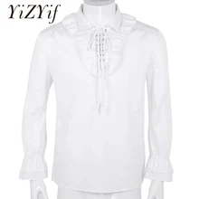 Мужская рубашка с отложным воротником и длинным рукавом, на шнуровке, с оборками спереди, Готический стимпанк, викторианский пират, рубашка для косплея, Одежда для танцев для мужчин