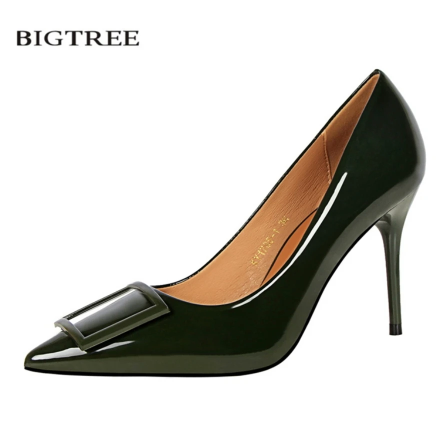 

BIGTREE OL New Spring High-Heeled Shoes Women Elegant Shoes High Heels Thin Pumps Pointed Square Buckle Single Shoes G1785-1
