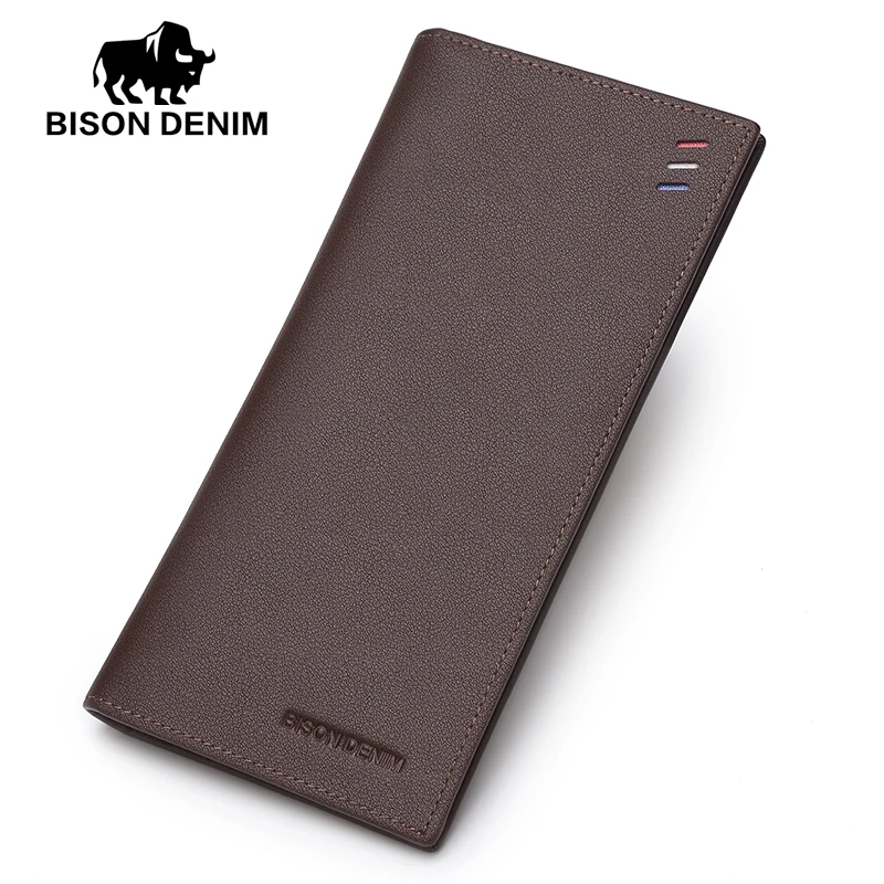 Мужские кошельки BISON DENIM модные тонкие Двойные из натуральной кожи держатель для