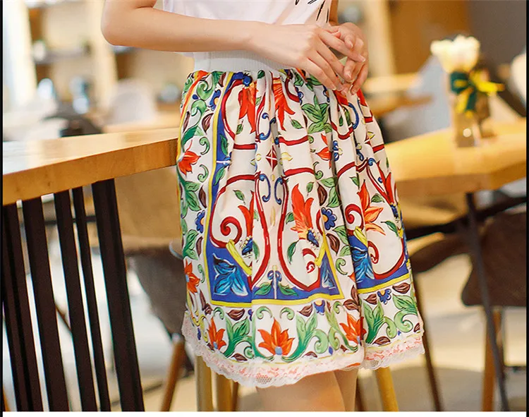 2018 spring summer vintage retro print lace mini casual runways Skirt (A019) Skirts