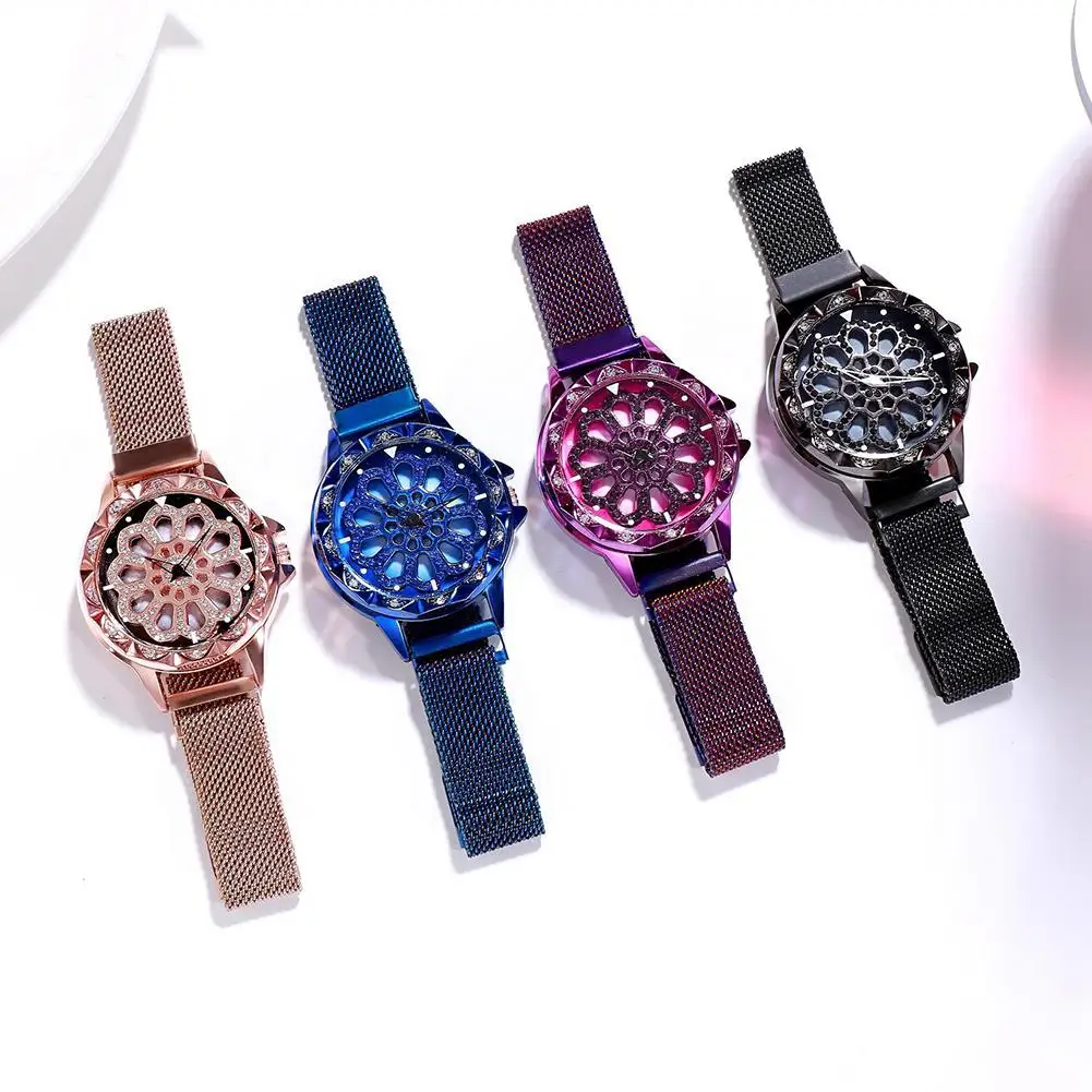 

2019 Fashion Women Hollow Rose Rhinestone Round Dial Alloy Band Quartz Wrist Watch
