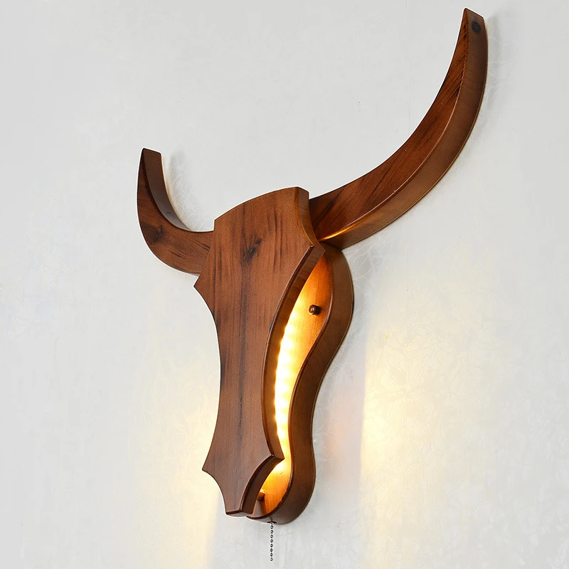 

Wood Nordic Wall Light Bull Ox Head Corner Simple Creative Background Modern