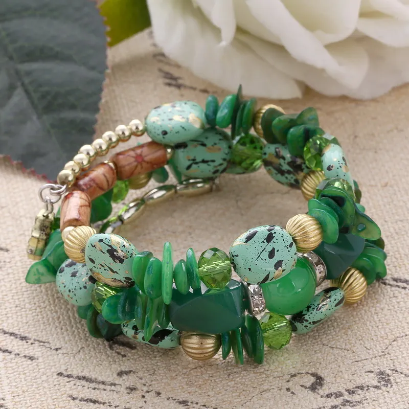 Brand Woman Boho Multilayer Beads Charm Bracelets for Women Vintage Resin Stone Bracelets & Bangles Pulseras Ethnic Jewelry