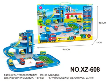 

Tayo the little bus set xz 608 Korean Cartoons oyuncak araba car Assembled garage model 4 mini plastic tayo bus for kids Christm