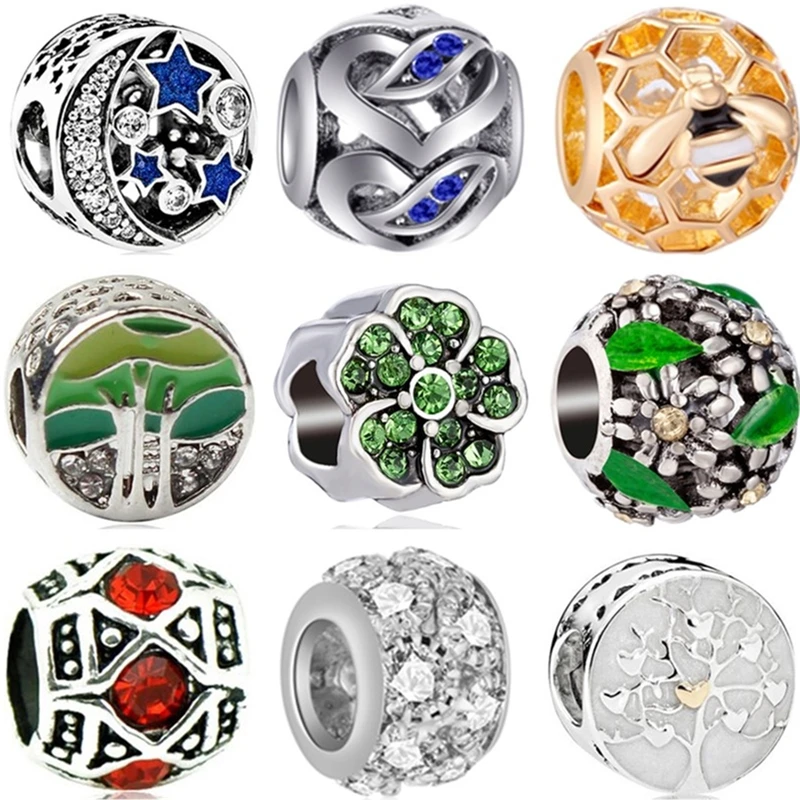 

Btuamb High Quality Crystal Enamel Heart Leaves Elephant Moon Snowman Charms Beads Fit Pandora Necklaces for Women DIY Jewelry