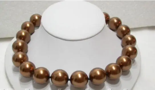 

Hot sale new Style >>>>>18" 20mm round coffee south sea shell pearls necklace 9