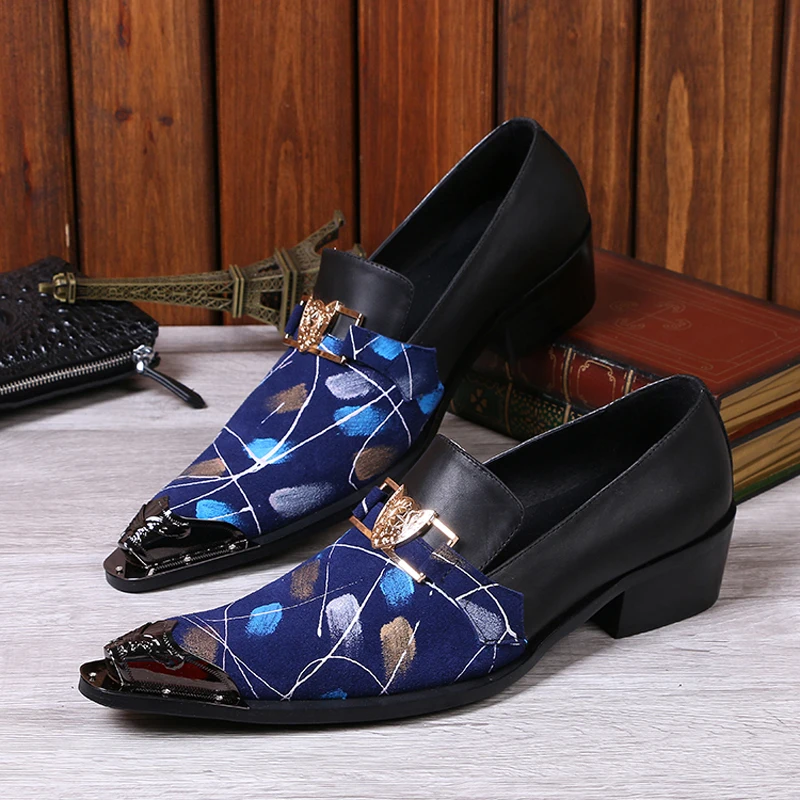 New Fashion Men Shoes Slip On Printing Casual Party Dress Shoes Metal