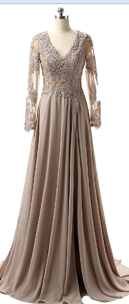 High Quality Chiffon Appliques V Neck A Line Long Prom Dresses 2021 High Slit Floor Length Long Sleeves Prom Dress DB232 princess prom dresses Prom Dresses