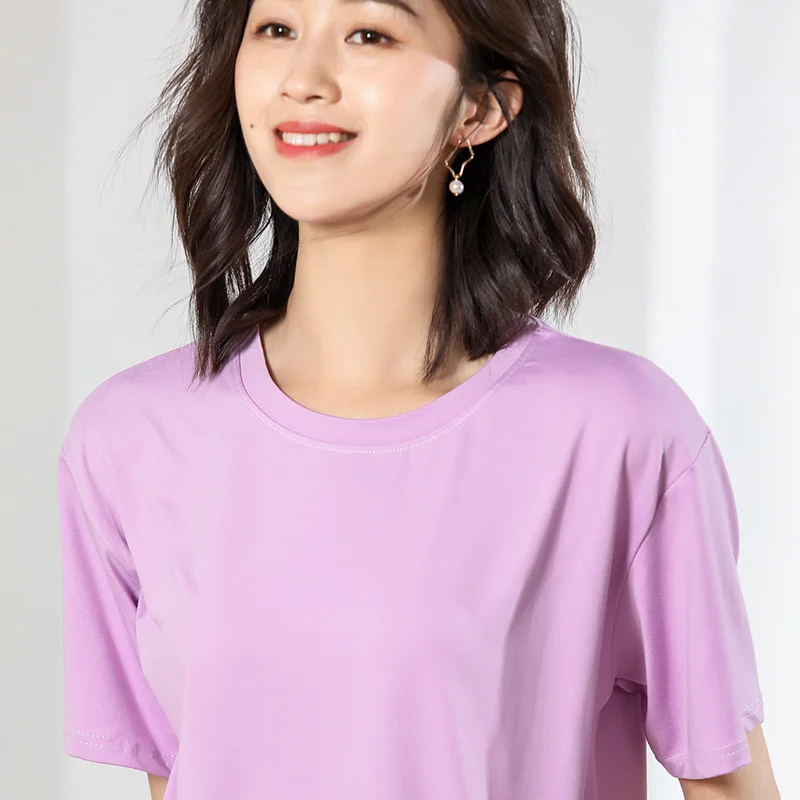 

Summer cotton T-shirt solid color loose round neck pullover women's clothing