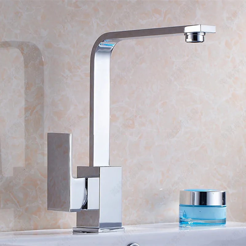 Free shipping Top quality Square kitchen sink faucet with polished chrome kitchen faucet of hot