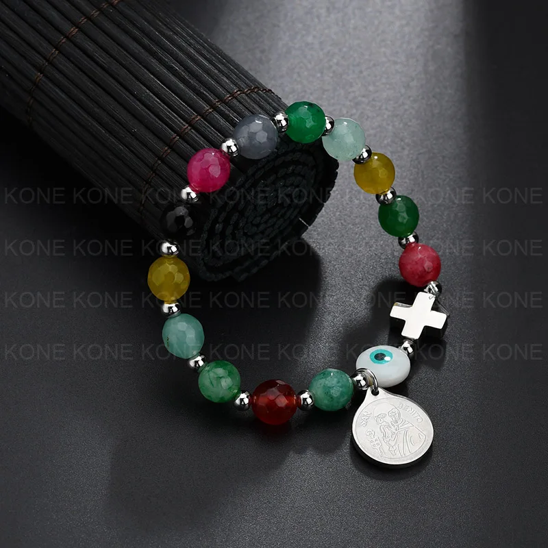 UZone San Benito Evil Eye Cross Браслет для женщин камни эластичный кулон Strand браслет для религиозного счастливого браслет из бисера