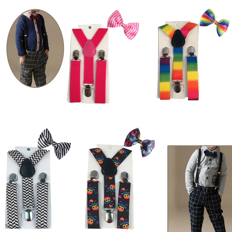 

Kid2018 Suspenders Boys butterfly Bowtie Bow Tie set Matching Colors Adjustable Elastic Girls 1-8 Year Wedding Braces YHHtr0017