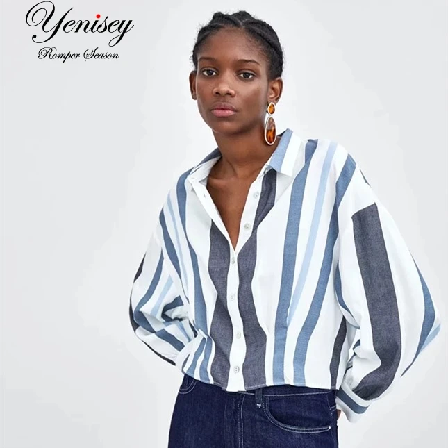 

A0721T12 Europe and America 2018 autumn new striped short sleeved long sleeved shirt 8503