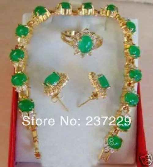 

Wholesale price FREE SHIPPING ^^^^Beautiful Inlay Green stone Crystal Bracelet Earring Ring Sets