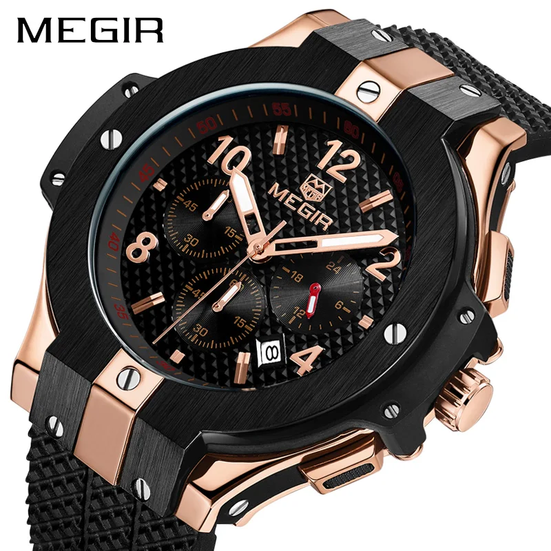 MEGIR Chronograph Sport Watch Men Creative Big Dial Army Military Quartz Watches Clock Men Wrist Wa