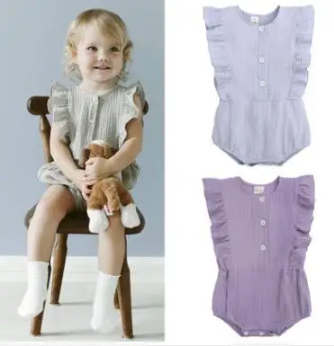 

WASAILONG Baby clothing summer baby onesies flying sleeves solid color wooden ear triangle clothes romper baby clothes