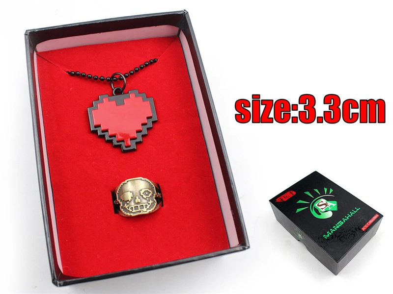 

2PCS/lot Game Undertale Sans Necklace+Ring+Pendant+Box Cosplay with paper gift box Cosplay Finger Handmade Unisex Otaku Gifts