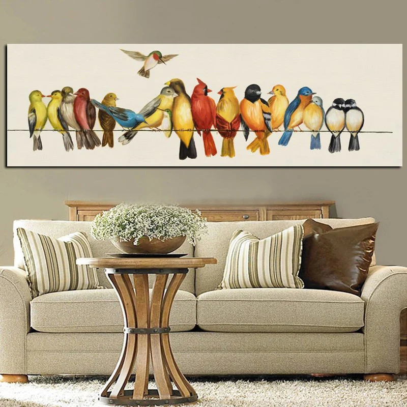 HD Печать горизонтальные птицы на линиях картина маслом на холсте настенный Поп-Арт картина плакат для спальни диван домашний декор Куадрос