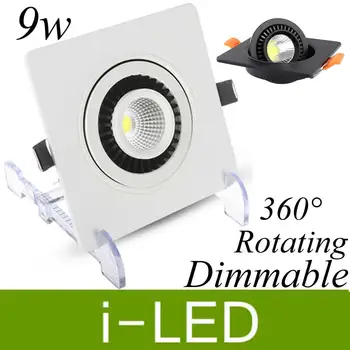 

30pcs/lot CREE COB Dimmable Led Downlight 9w Led Recessed Light lamps white/black shell led down light AC90-260V 12V + Driver CE