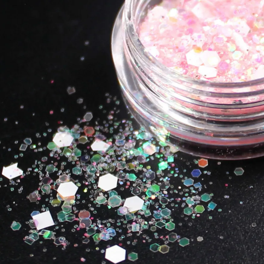 

1Pcs Snowflake Glitter Nail Art Glitter Gel Polish Mirror Manicure Nail Tools 3D Nail Art Decorations Nail Glitter Powder Pink