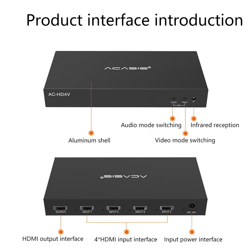 Acasis HDMI 4x1 четырехъядерный мультимедийный Коммутатор сплиттер 4 в 1 видео