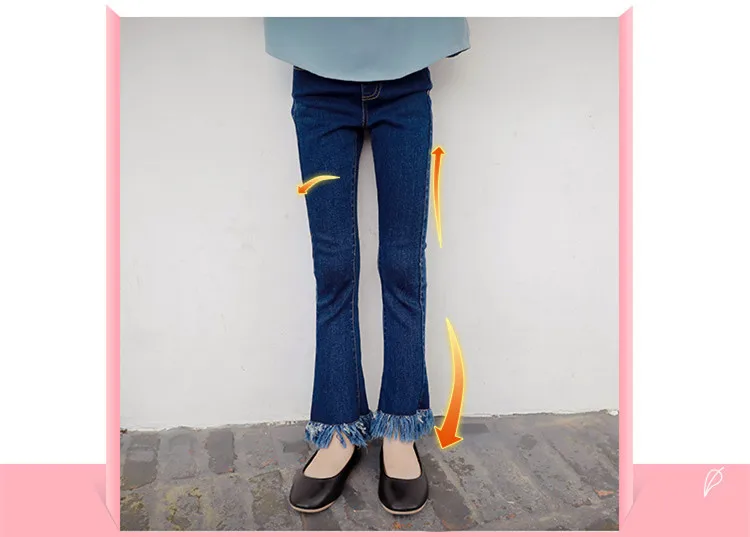 Dfxd/одежда для малышей 2017 узкие джинсы для девочек Демисезонный новая детская с длинными кисточками Брюки детские длинные джинсовые