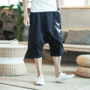 

Summer Loose Gasp Short Masculino Bermuda Hip Hop Mens Shorts Personality embroidery Casual Men harem Shorts Linen Big Size