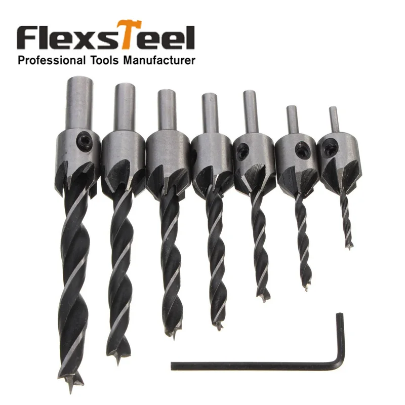 

Flexsteel 8pcs HSS 5 Flute Countersink Drill Bit Deburring Tool Set Carpentry Reamer Woodworking Chamfer End Milling 3mm-10mm