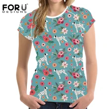 FORUDESIGNS/футболка с принтом Далматин женская футболка с рисунком цветка женский короткий рукав Одежда для девочек-подростков милые футболки