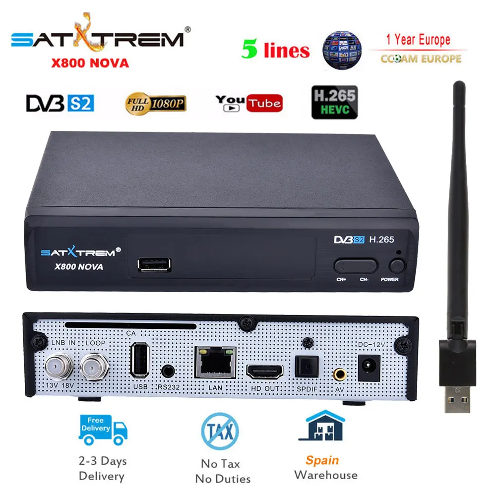 

Satxtrem TV Receiver X800 NOVA DVB-S2 Satellite Receiver Decoder Support PowerVu Biss Key H.265 WIFI Cccam Newcam