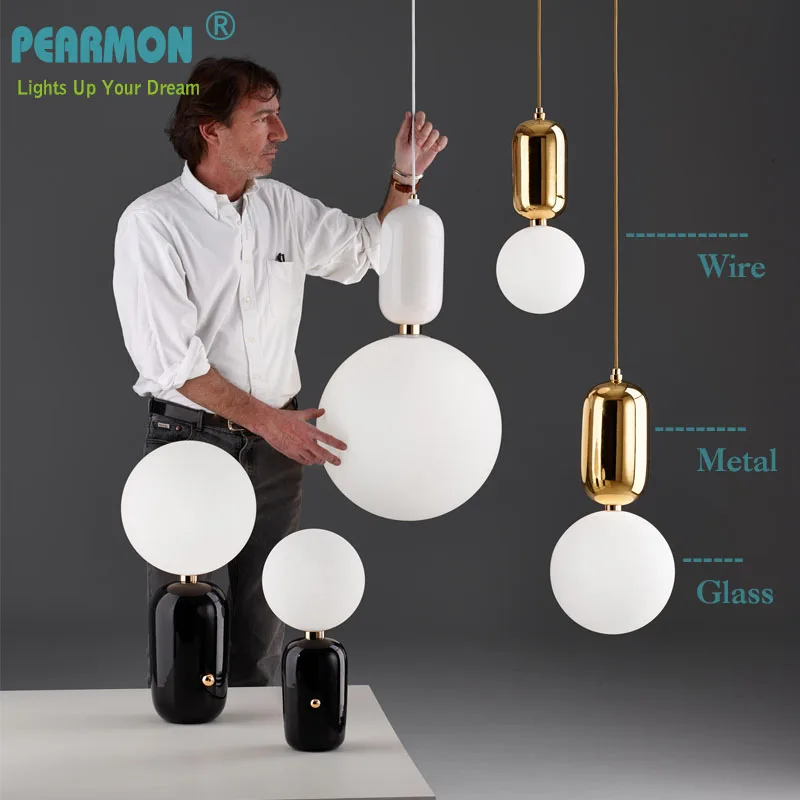 Pearmon Modern Milk Globe Glass Pendant Lights For Dining Room Bar Restaurant Deco Kitchen Room Hanging