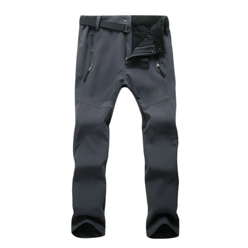 Новинка, мужские зимние теплые штаны, водонепроницаемые повседневные флисовые софтшелл штаны, ветронепроницаемые мужские рабочие штаны - Цвет: Серый