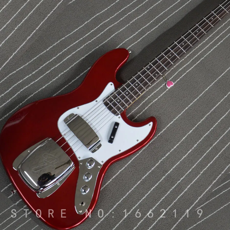 

Free shipping Factory custom JAZZ bass 4 strings with metal red color electric bass guitar musical instrument shop
