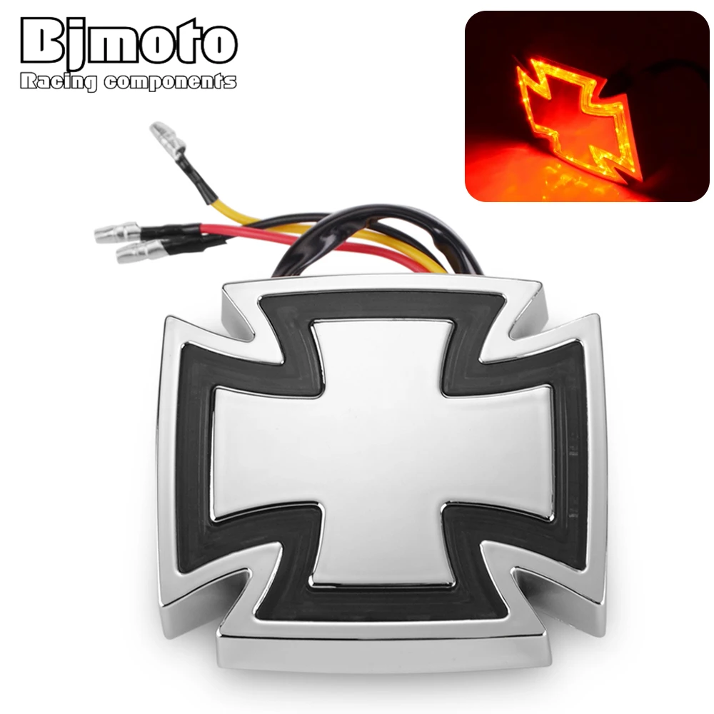 

BJMOTO Motorcycle Custom Cross Red LED Brake Running Turn Signal tail light For Harley Davidson Honda Kawasaki Suzuki Yamaha