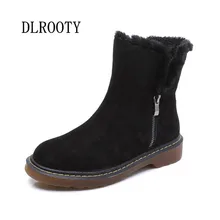 Женские зимние ботинки; коллекция года; зимняя теплая короткая плюшевая женская кожаная повседневная обувь; женская модная обувь на плоской платформе с круглым носком; большие размеры