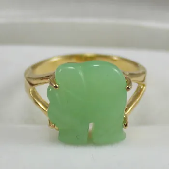 

Noble! 18K Yellow APlated elephant Shaped Green Jade Jewelry women's Ring A1012
