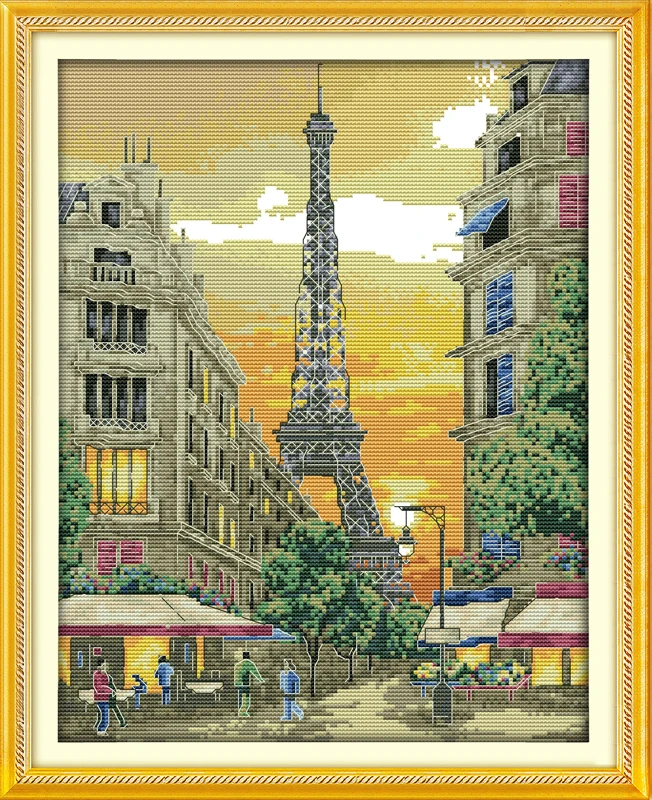 

The iron tower with sunsetcounted printed on fabric DMC 14CT 11CT Cross Stitch kitsembroidery needlework Sets Home Decor