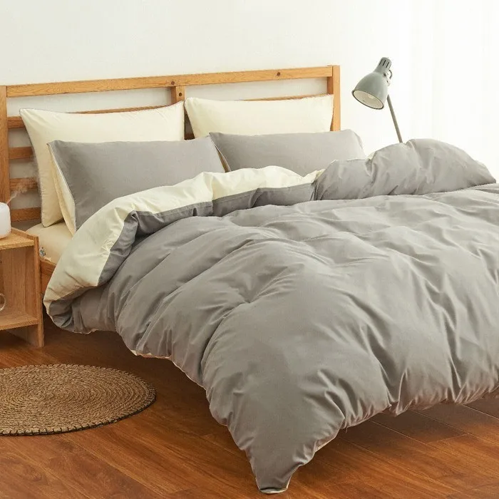 

Frosted solid color four-piece set with 1.8m single bed contracted bedding reactive printing and dyeing wholesale