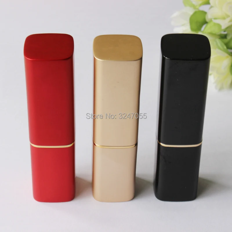 12.1mm Black Aluminum Cosmetic Lipstick Tube, Matte Red Metal