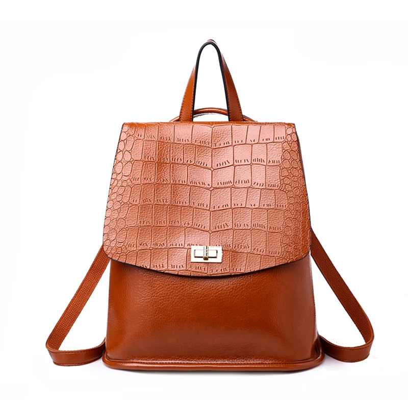 

New brand Crocodile pattern PU Leather Backpack for Teenager Travel Retro Casual Student Multi-function Shoulder Bags Mochila