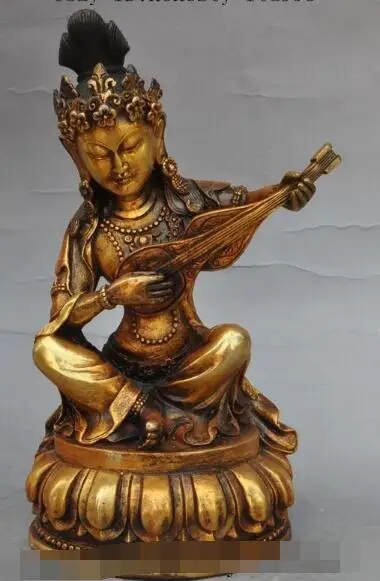 

S06077 10 tibet buddhism bronze gilt goddess bodhisattva Playing the pipa buddha statue