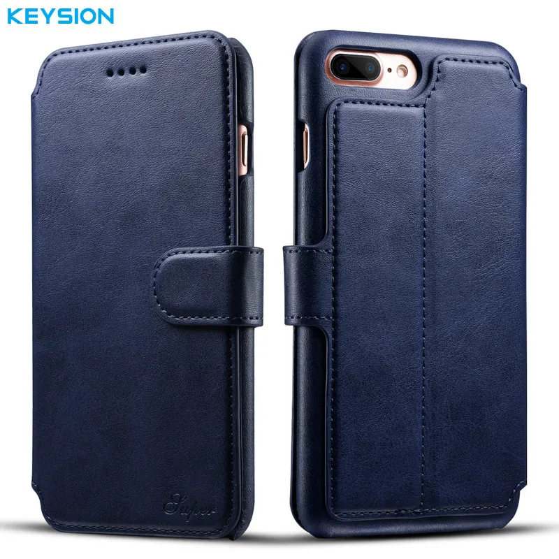 KEYSION Винтажный чехол для iphone 8, 8 Plus i7 7 P PU кожаный бумажник слоты для карт флип чехол с подставкой задняя крышка для iPhone7 7 Plus i7 - Цвет: Синий