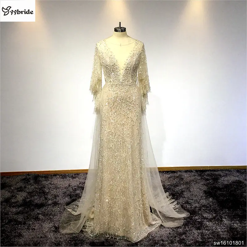 

Surmount Custom Made Bat Wing Sleeves A Line Champagne vestido de festa Long Formal Evening Party Dress