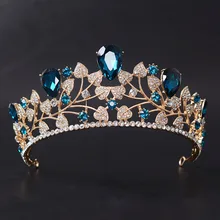 Mulheres strass Tiara Nupcial do casamento Crown Hairbands estilo Moda Folha Azul zirconia cristal Partido Jóias acessórios de Cabelo