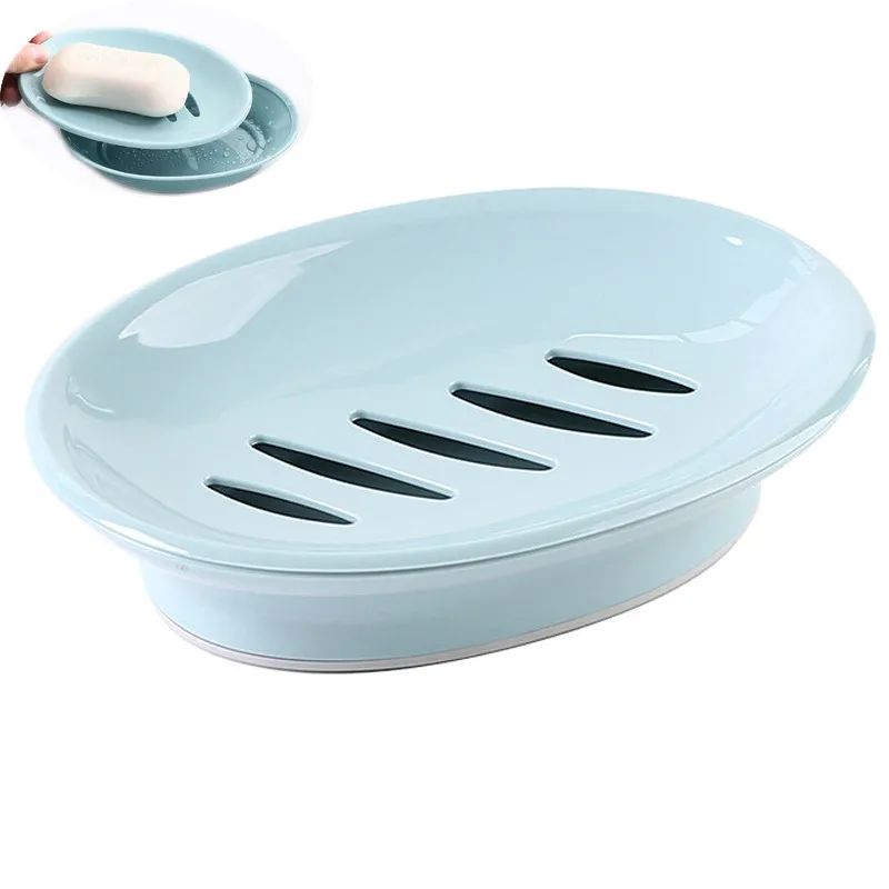 Portable Plastic Soap Dish Draining Water Double Lattice Soaps