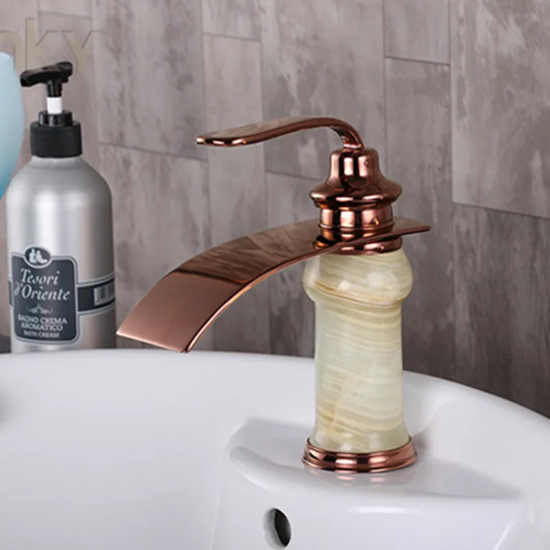 Kostenloser Versand Luxus Stein Goldene Badezimmer Basin Waschbecken Wasserhahn Mit Massivem Messing Rose Gold Becken Wasserhahn Fur Heisser Verkauf Gold Tippen Sink Faucet Bathroom Basin Sink Faucetgolden Bathroom Aliexpress