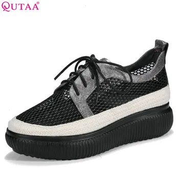 

QUTAA 2018 Women Pumps Platform Wedges Heel Fashion Women Shoes Sheep Skin + Mesh Westrn Style Casual Ladies Pumps Szie 34-39