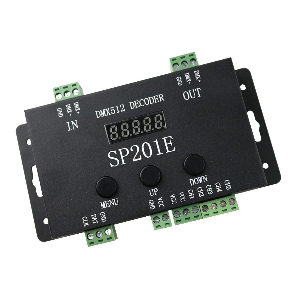 SP201E DMX512 Декодер контроллер SPI сигнал адресуемый RGB IC светодиодный пиксель светодиодный 5 канал ПВМ выход WS2812B UCS1903 TM1804