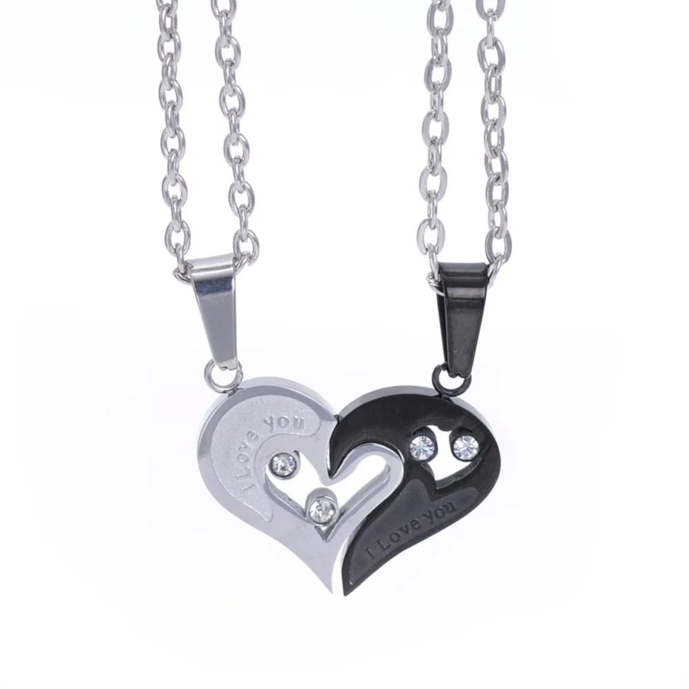 2pcs Matching Lovers' Relationship Stainless Steel Pendant Necklaces