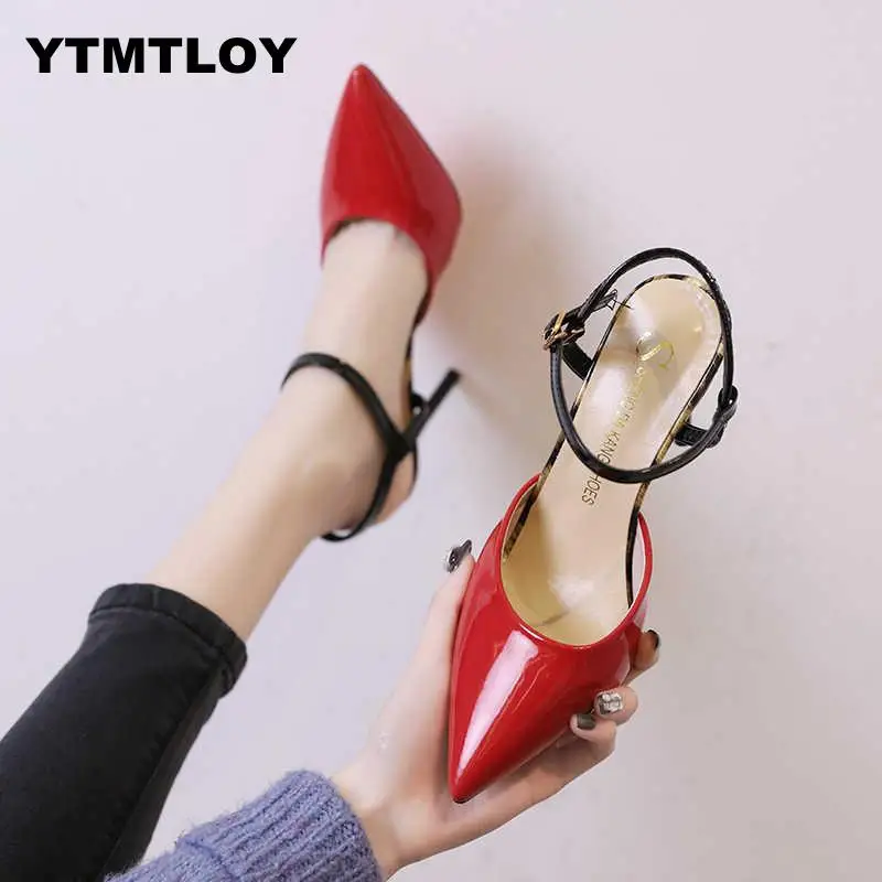 

Women Block High Heels Bridal Pumps Ladies Pointed Toe Black khaki Plaza Heels Female Shoes Zapatos Mujer Leisure T-strap E6